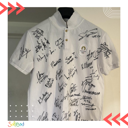 Paris 2024 official olympics polo signed by a number of top badminton